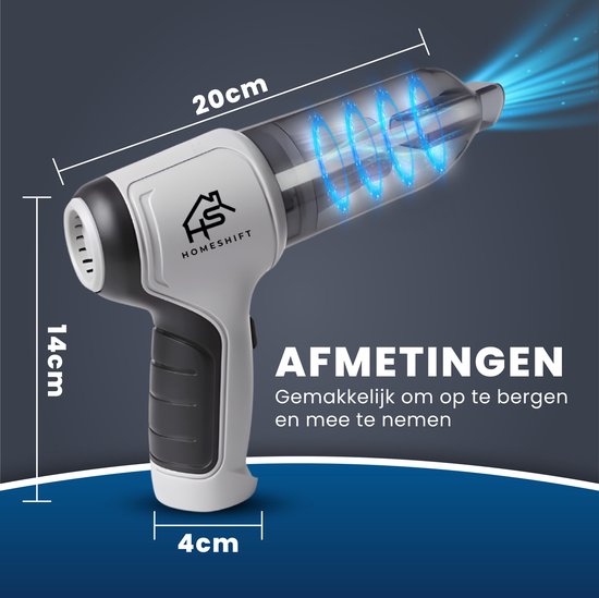 HomeShift® Auto Stofzuiger Draadloos V2 - Kruimelzuiger - Handstofzuiger - Kleine Stofzuiger - Draadloze stofzuiger - Air Duster - Nat & Droog - Grijs