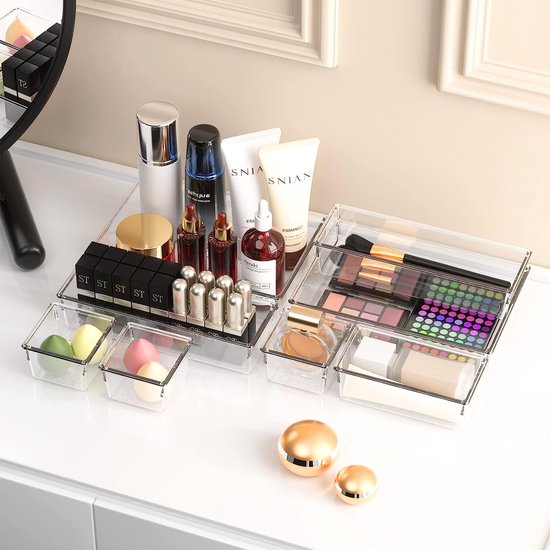 Posity Lade Organizer - 16 Stuks - Organizer Bakjes - Lade Bakjes - Opbergbakjes - Make-up Organizer - Voor Keuken, Badkamer & Bureau - Kunststof - Transparant