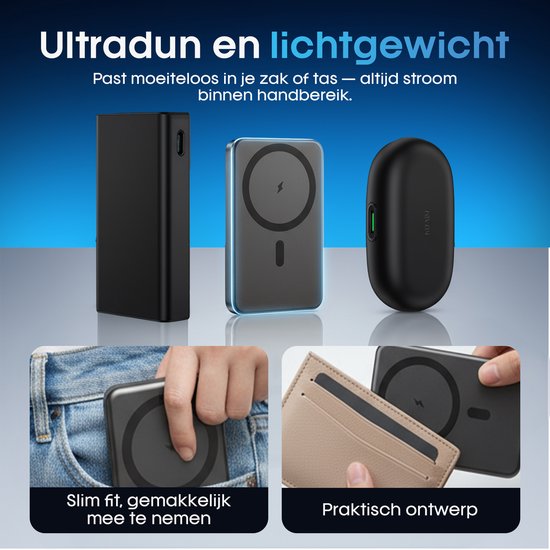 Strolox Powerbank - 12000 mAh - Geschikt voor MagSafe systeem - Draadloze Powerbanks - Snellader - Noodpakket - Met Stand