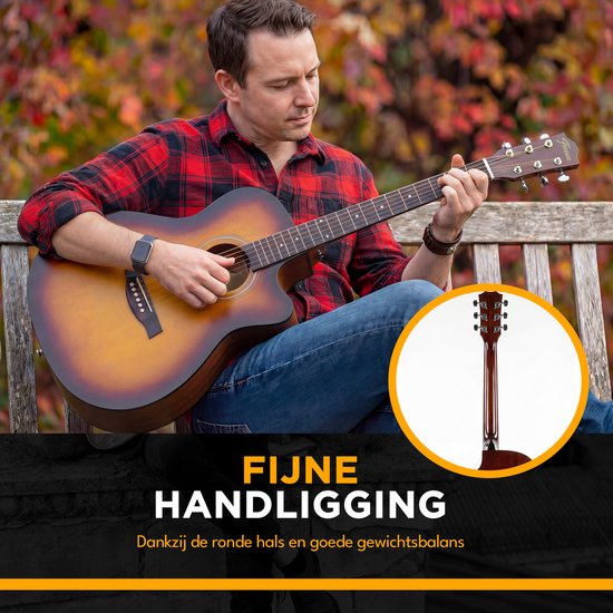 Finesse Akoestische Gitaar - met Videocursus - 4/4 40" - Western Gitaar - Gitaar Kind & Volwassenen - Sunburst