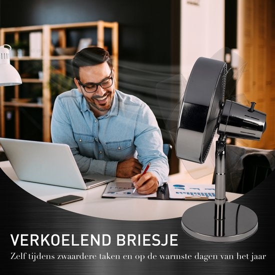 Lifetime Air Tafelventilator - 230V - Bureau Ventilator 30CM - 3 Snelheden - Oscillerende Functie - Kantelbaar - Zwart