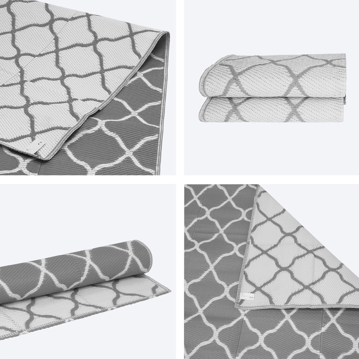 LifeGoods Buitenkleed - 152x230CM - Vloerkleed - Tuintapijt - Buitentapijt - Omkeerbaar - Incl. Draagtas - Met Patroon - Grijs/Wit
