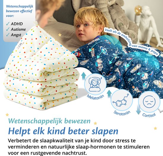 EL Life Verzwaringsdeken Kind 2,4kg - OEKO-TEX Katoen Zwaartedeken 90 x 120cm - Weighted Blanket - Verzwaarde Deken Stippen