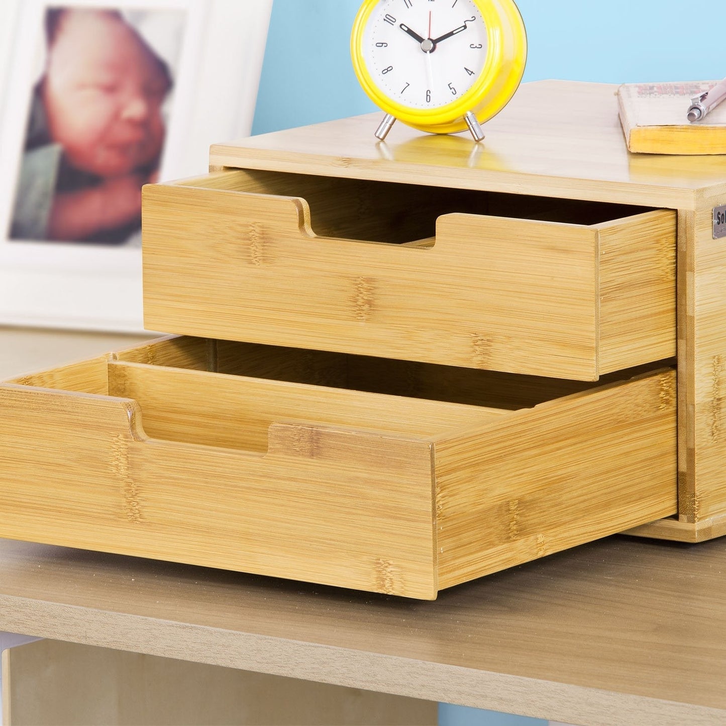SoBuy Capsulehouder met 2 Lades - Bamboe - 30 x 18 x 31 cm