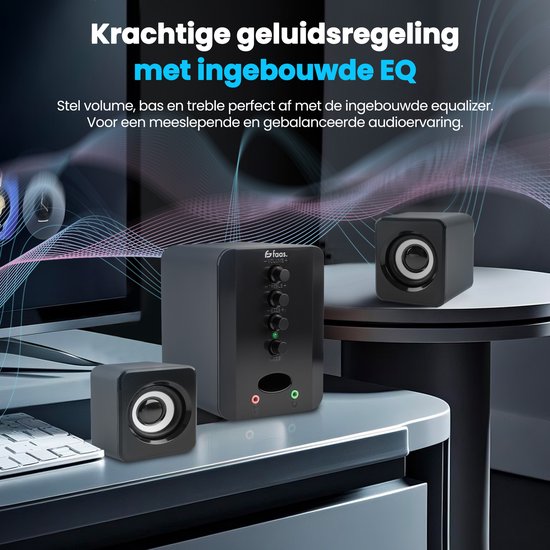 Faas - PC Speakers 2.1 - Bluetooth 5.0 - Ingebouwde Microfoon - USB-C & USB-A Aansluiting - Stereo Speaker Set - Zwart