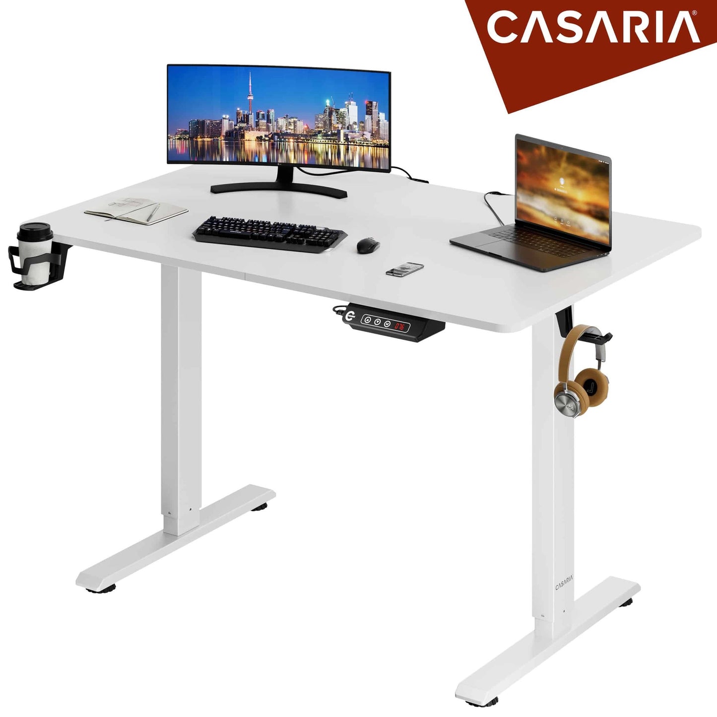 Casaria Zit Sta Bureau – Hoogte Verstelbaar Elektrisch - 110x60cm Wit