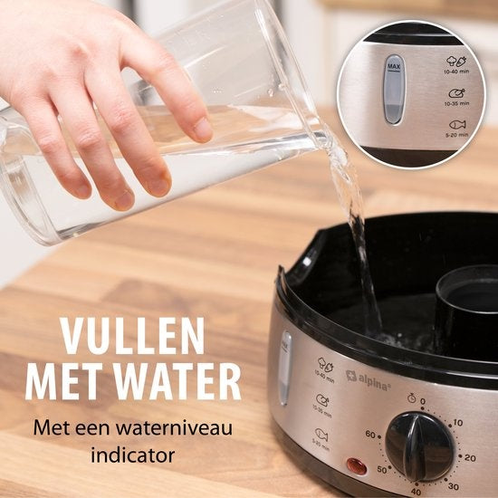 alpina Stoomkoker 9L - 3 Lagen - BPA-Vrij - Warmhoudfunctie - 800W - RVS