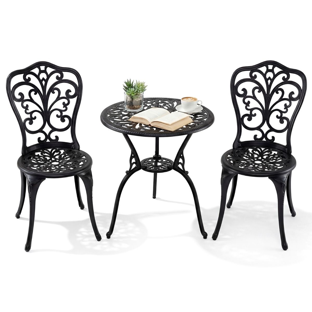 Coast 3-delige bistroset - gegoten aluminium - parasolgat - vlinderrugleuningen - zwart