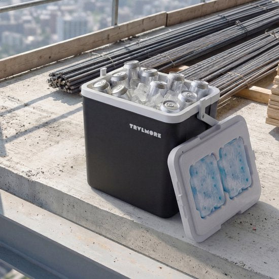 TRVLMORE Koelbox 26L - 65 Uur Koeling - Frigobox - Inclusief 2 Koelelementen - Antraciet