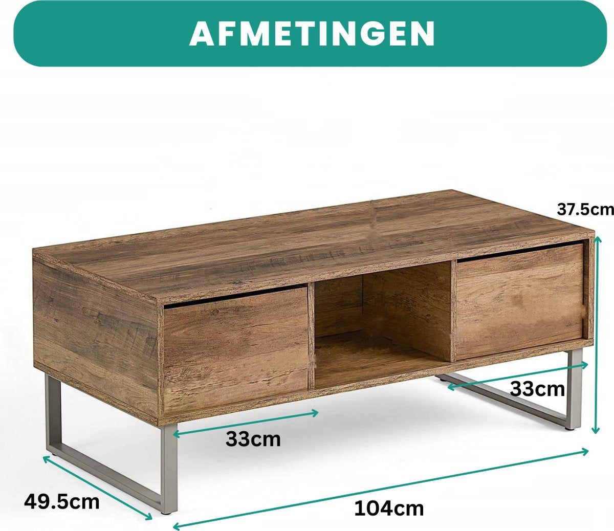 Niceey Salontafel met Lade - Koffietafel - Bijzettafel - Opbergruimte - 104 x 49.5 x 39.5 cm - Hout