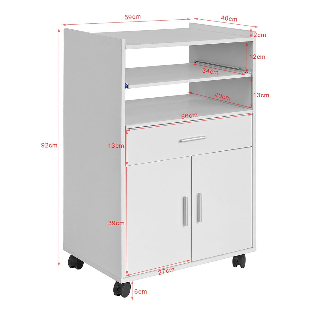 SoBuy Keukenkast met Wielen - 1 Lade en 2 Deuren - Max. 60 kg - 59 x 40 x 92 cm - Wit