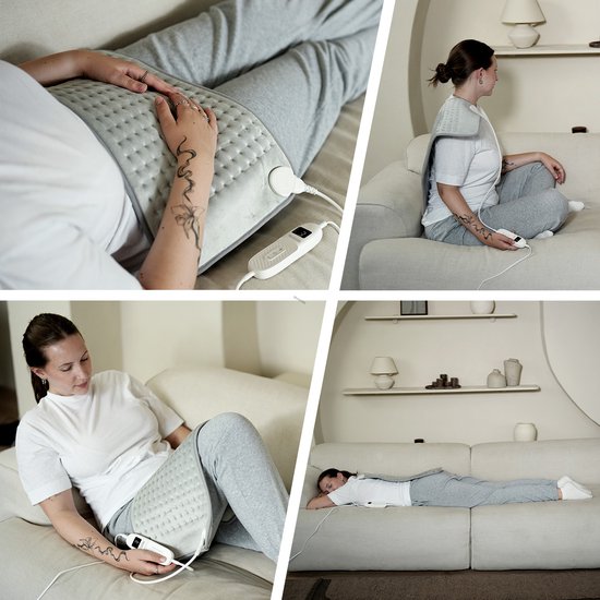 Auronic Warmtekussen Elektrisch - XXL - 60x30cm - Nek en Schouders - Wasbaar - Heating Pad - Elektrisch Kussen - Grijs