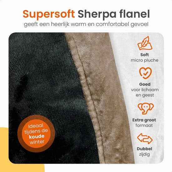 Goliving Elektrische Fleece Plaid - Warmtedeken - Verwarmende Fleecedeken - Elektrische Deken - 3 Warmtestanden - Machinewasbaar - 120 Watt - 2.5 Meter Snoer - Sherpa Flanel - 160 x 120 cm - Donkergrijs