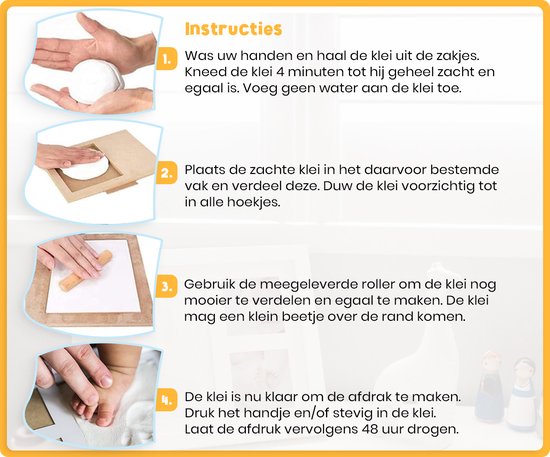 Frummel Baby Fotolijstje met Klei Afdruk (Gipsafdruk baby) - Beter dan gips afdruk - Klei Afdruk Baby Voet en Hand - Kraamcadeau Meisje / Kraamcadeau Jongen - Babyshower