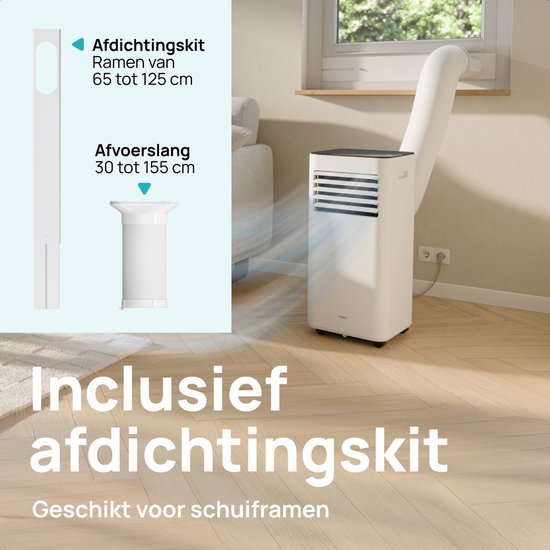 MOA Mobiele Airco - 9.000 BTU - 3-in-1 - Met Afstandbediening - Tot 30m² - Airconditioner met Ontvochtigingsfunctie - Raamafdichtingskit - Wit