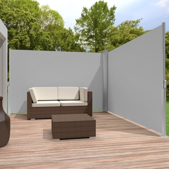 tectake® - Aluminium windscherm uitschuifbaar uitrolbaar zijluifel terrasscherm privacyscherm - dubbel - 200 x 600 cm - grijs - 402337