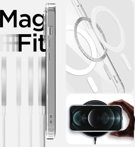 Podec Magsafe Hoesje Geschikt voor iPhone 12 Pro Max - Met 3x Screenprotector + 3x Cameraprotector - Magnetisch met Ring Doorzichtig - Telefoonhoesje Transparant Case