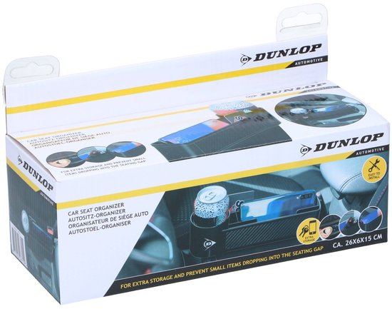 Dunlop Autostoel Organizer - met Cupholder - Antislip mat - Zwart