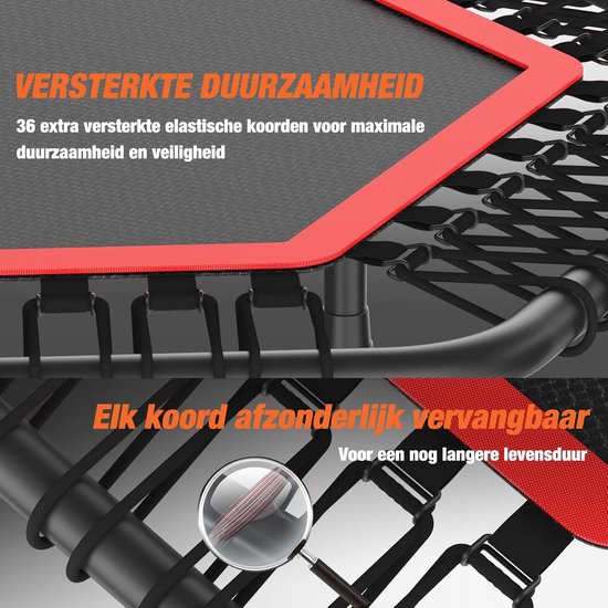 DH FitLife Fitness Indoor Trampoline | Ø114cm 45 inch Mini Trampoline voor Cross Jumping | Draagvermogen 150 KG | Met 3 verstelbare handgreepstanden | Stabie
