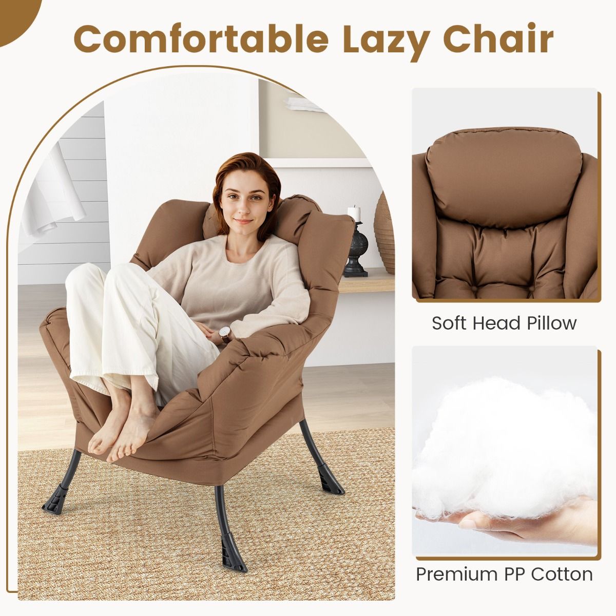 Coast Fauteuil met Kruk - Relaxstoel met armleuningen en voetensteun - Ergonomisch design - Bruin