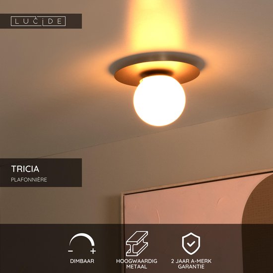 Lucide TRICIA - Plafonnière (Plafondlamp) - Ø 25 cm - 1xE27 - Mat Goud / Messing