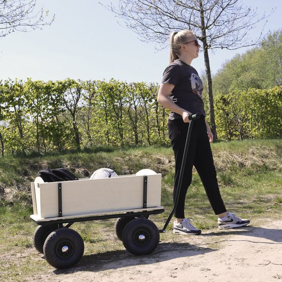 Sunny Billy Beach Wagon Bolderkar Zwart - Blank hout - Bolderwagen met luchtbanden - 94x61x97cm