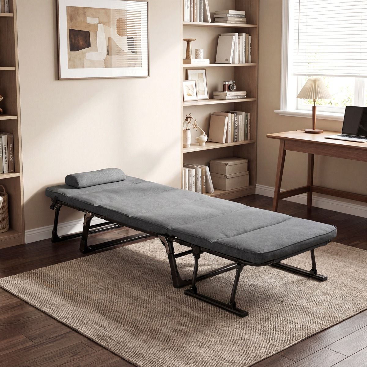 Coast Campingbed 3-in-1 Opvouwbaar Veldbed en Ligstoel - 6 standen - Grijs en Zwart