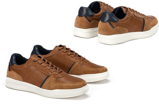 Milanoro - Stijlvolle lederen herensneakers - Cognac - Maat 44
