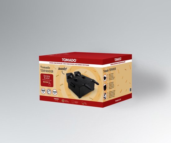 Tomado TDF6001B - Dubbele frituurpan - 2 x 3 liter - koude zone - zwart