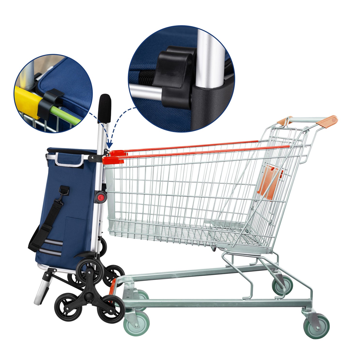 Monzana 2in1 Boodschappentrolley 30kg Inklapbaar Afneembare Tas 6 wielen Blauw