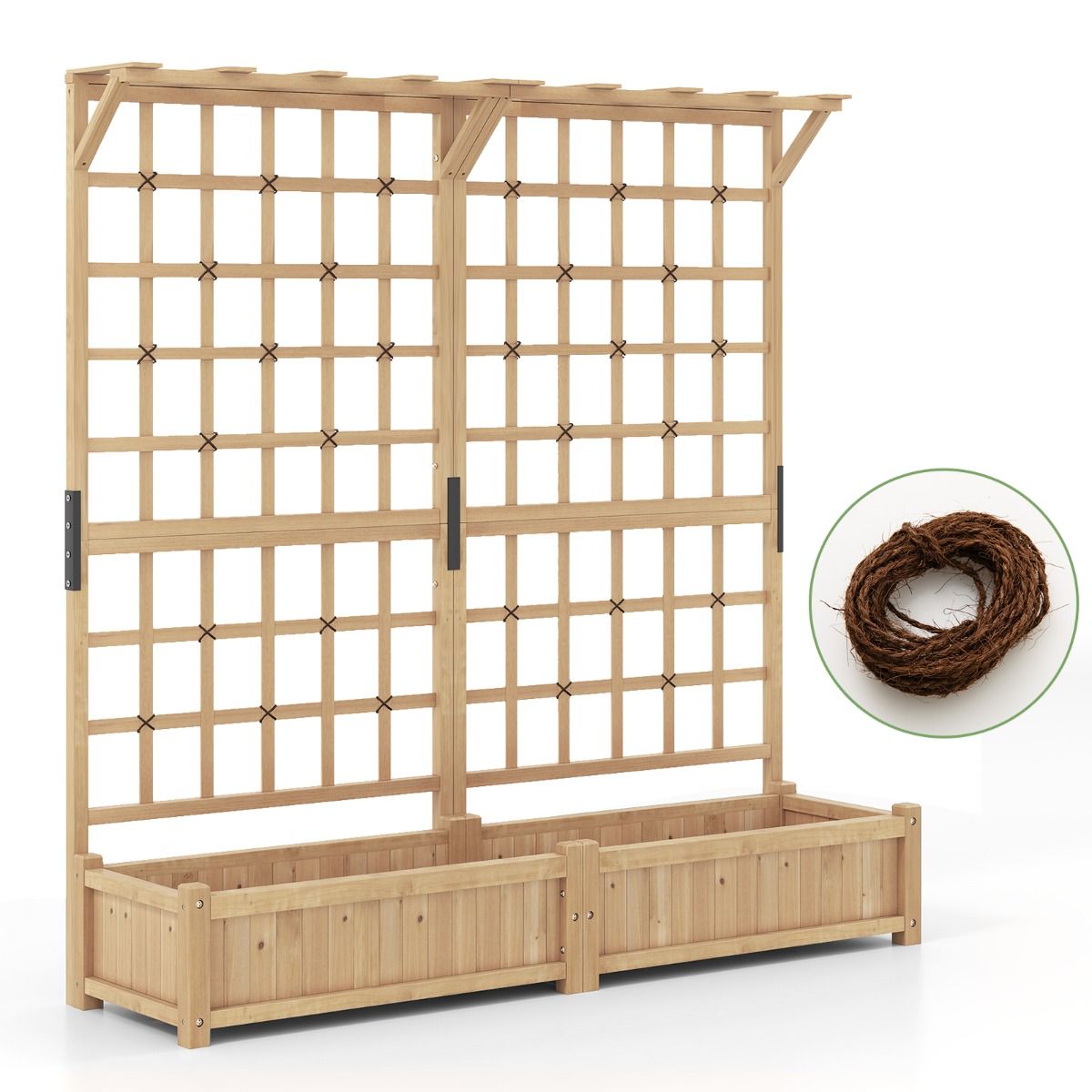 Coast Houten Plantenbak met Latwerk - 2 plantenbakken - hangend dak - naturel - 180 x 48 x 183 cm
