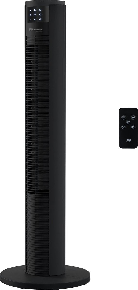 Stille Torenventilator 46dB – 6 Standen – Timer & Afstandsbediening – Mat Zwart – JAP Montreal