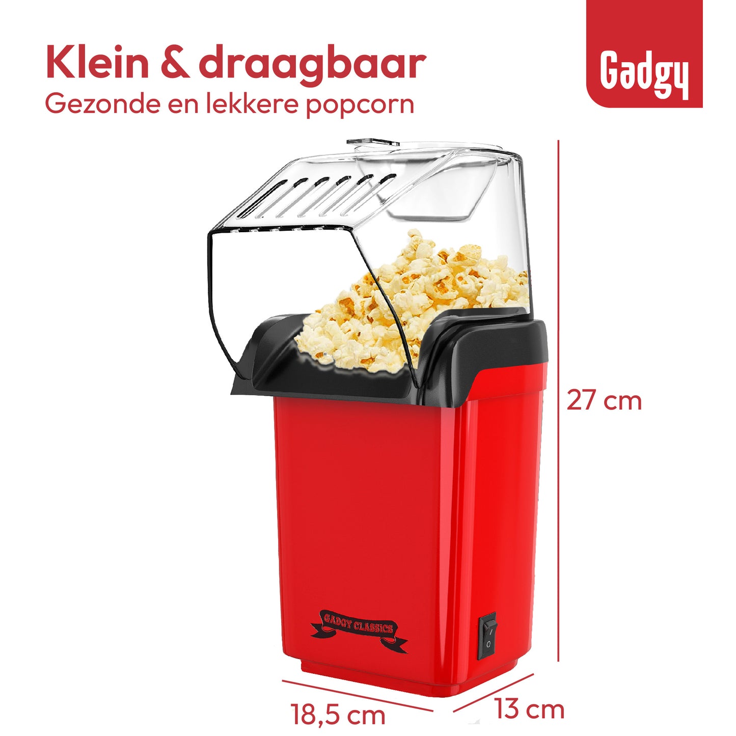Gadgy Popcorn Machine - Hetelucht Popcornmakers - 1200 watt - 27 cm - Popcornmaker Kinderfeestje