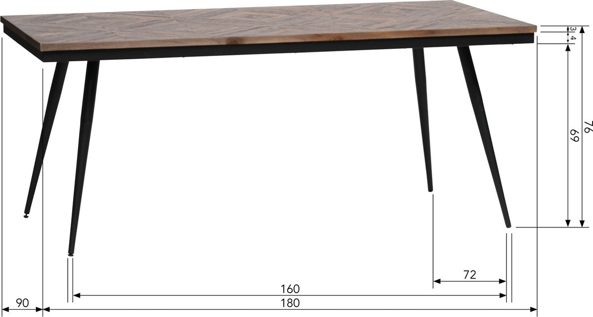 WOOOD Rhombic Eettafel - Hout/Metaal - Naturel - 76x180x90 cm