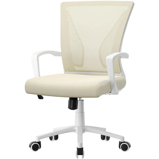 Yaheetech Ergonomische Bureaustoel 60 x 60 x 91-100,5 cm - Beige - Verstelbare Draaistoel met Mesh Rugleuning