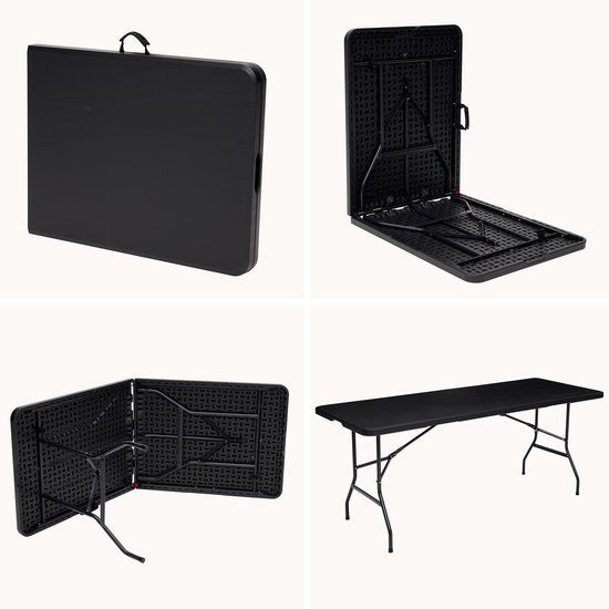 Brixy Inklapbare Tafel - Vouwtafel - 180 x 70 x 74 cm - Campingtafel - Tuintafel - Draagbaar - Zwart