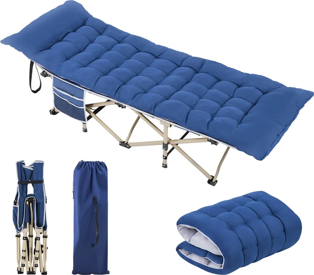 Yaheetech Campingbed met Matras 191 × 67 × 56 cm – Blauw – Opvouwbaar Veldbed met Draagtas en Zijvak