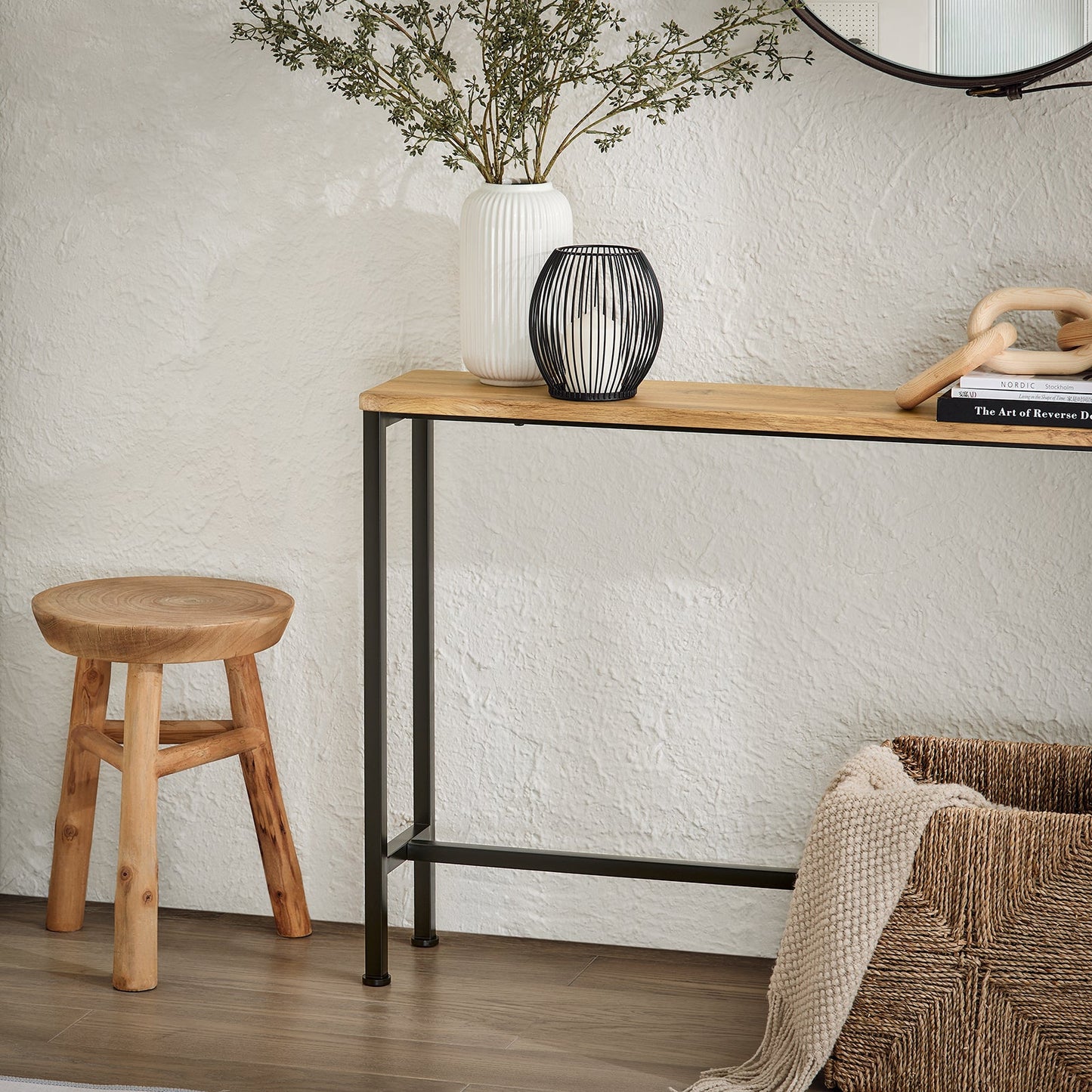 SoBuy FSB19-E Consoletafel / Bijzettafel / Haltafel – 120 x 20 x 65 cm, MDF hout met grijs metalen frame en poten