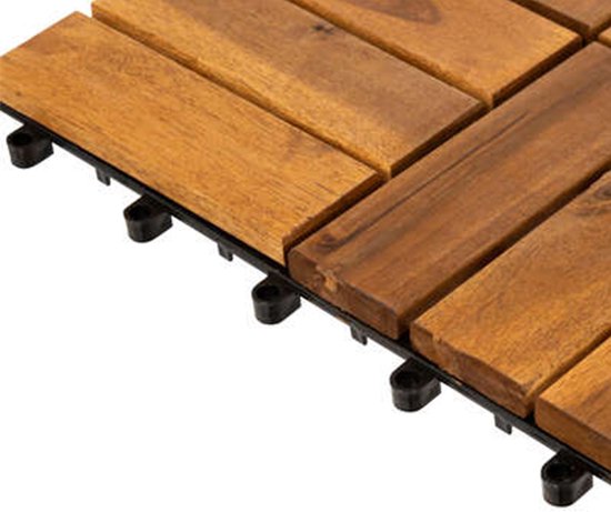 Hesperide Tuintegel/balkon terrastegels - 9 stuks - acacia hout kleur - kunststof - 30x30cm - vlonder - klikbaar to connect