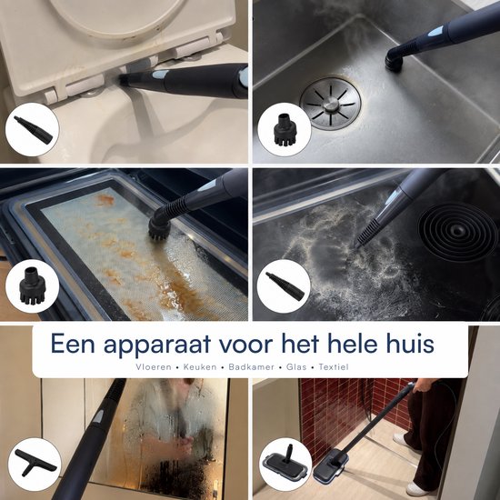 Samako Halo Stoomreiniger 1500W - Vloerreiniger met Instelbare Stoomstand - 15 Accessoires - 40min Stomen - Voegenreiniger voor Badkamer en Keuken - Blauw