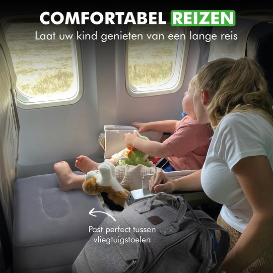 Travelhawk Opblaasbaar Vliegtuigbedje - Reiskussen - Voetkussen - Vliegtuig Bedje - Voetsteun - Voor Baby en Kinderen - 3 Standen - Auto/Trein/Bus - PVC - Grijs