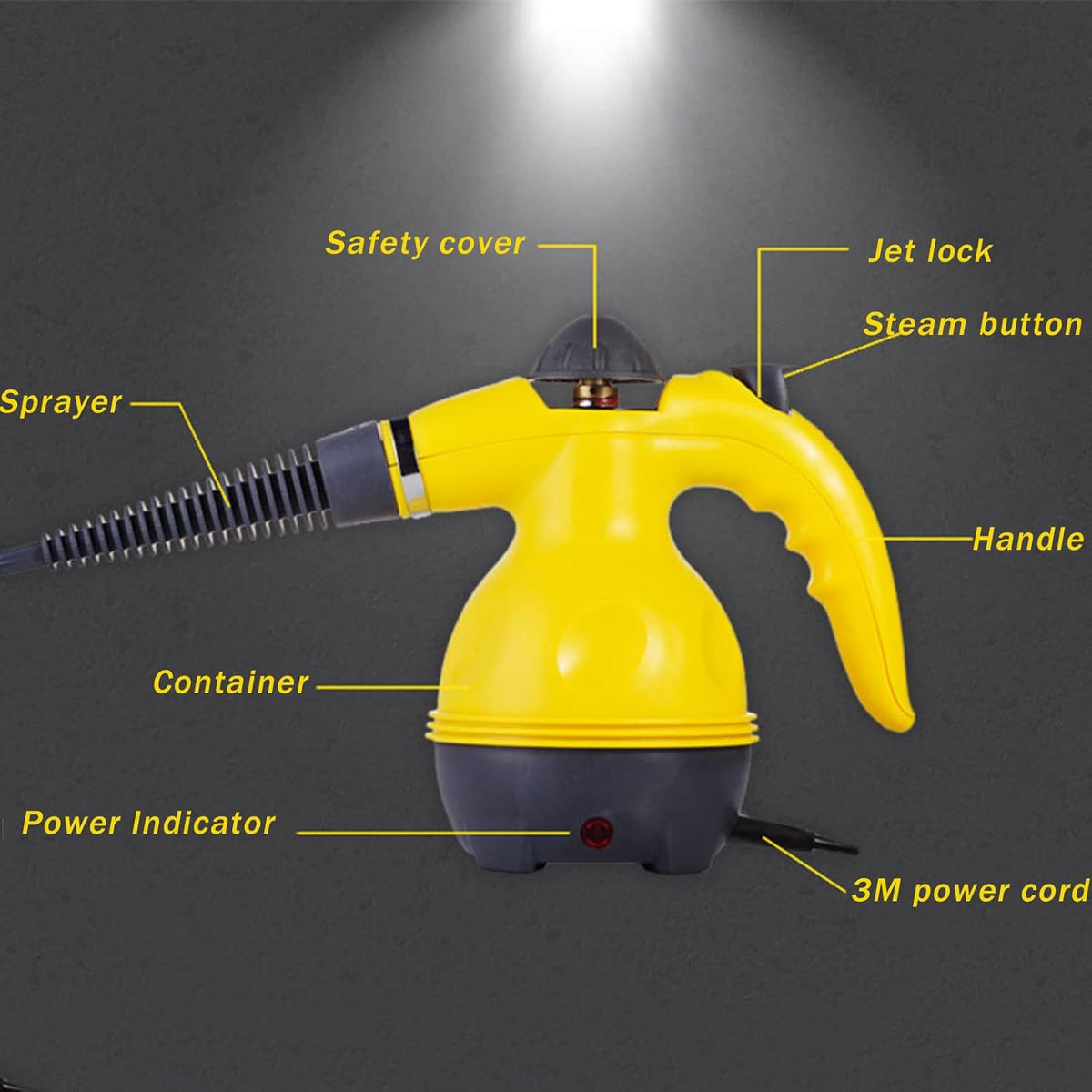 Draagbare Stoomreiniger Handstoomreiniger – 1000 Watt – Voorzien Van Veiligheidsslot En 1000W Vermogen En Ergonomisch Handvat – Voor Vloeren En Tapijt En Bekleding – Geel En Zwart Kunststof