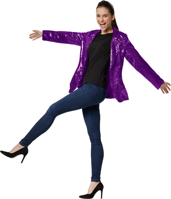 Dressforfun Paillettenjas dames lila XL - verkleedkleding kostuum halloween verkleden feestkleding carnavalskleding carnaval feestkledij partykleding - 303884