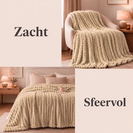 Ceruzo Fleece Deken 150x200 cm – Camel –Zachte Plaid - 280 g/m² - Woondeken