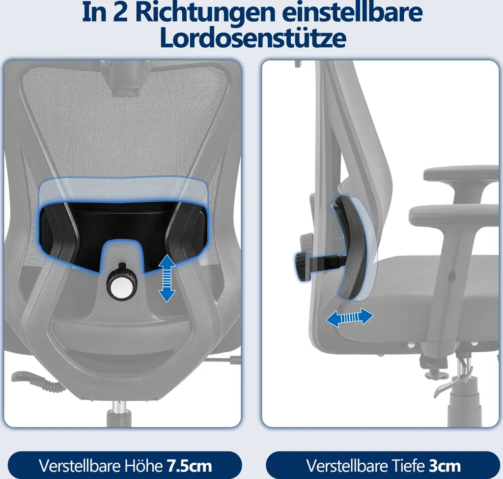Yaheetech Ergonomische Bureaustoel - Mesh - Verstelbaar - Met Hoofdsteun - Armleuningen - Zwart