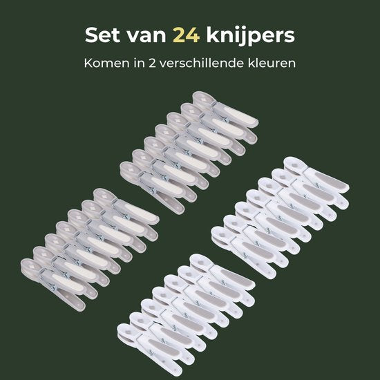 Gandria Wasknijpers 24 Stuks - Kunststof Wasknijpers - Set van 24 Plastic Knijpers - Wasrek Knijpers 10 Kg - Grijs/Wit en Wit/Grijs