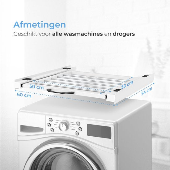 Skoov Tussenstuk voor Wasmachine & Droger - Stapelkit - Met uitschuifbare plank - Universeel - Droogkast - Meubel - incl. trildempers en spanband