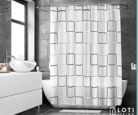 Loti Living Douchegordijn Anti Schimmel – Cube Design - Inclusief ringen – Waterdicht - Polyester - Douchegordijn 180x200 cm