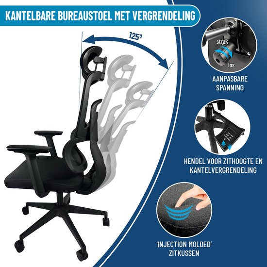 ArtGlobal® Ergonomische bureaustoel - verstelbaar - lendensteun - 125° kantelbaar
