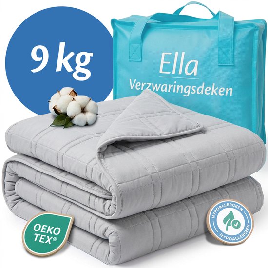 Ella Verzwaringsdeken 9 kg - OEKO-TEX Katoen Zwaartedeken 135 x 200cm - Weighted Blanket - Verzwaarde Deken - Grijs